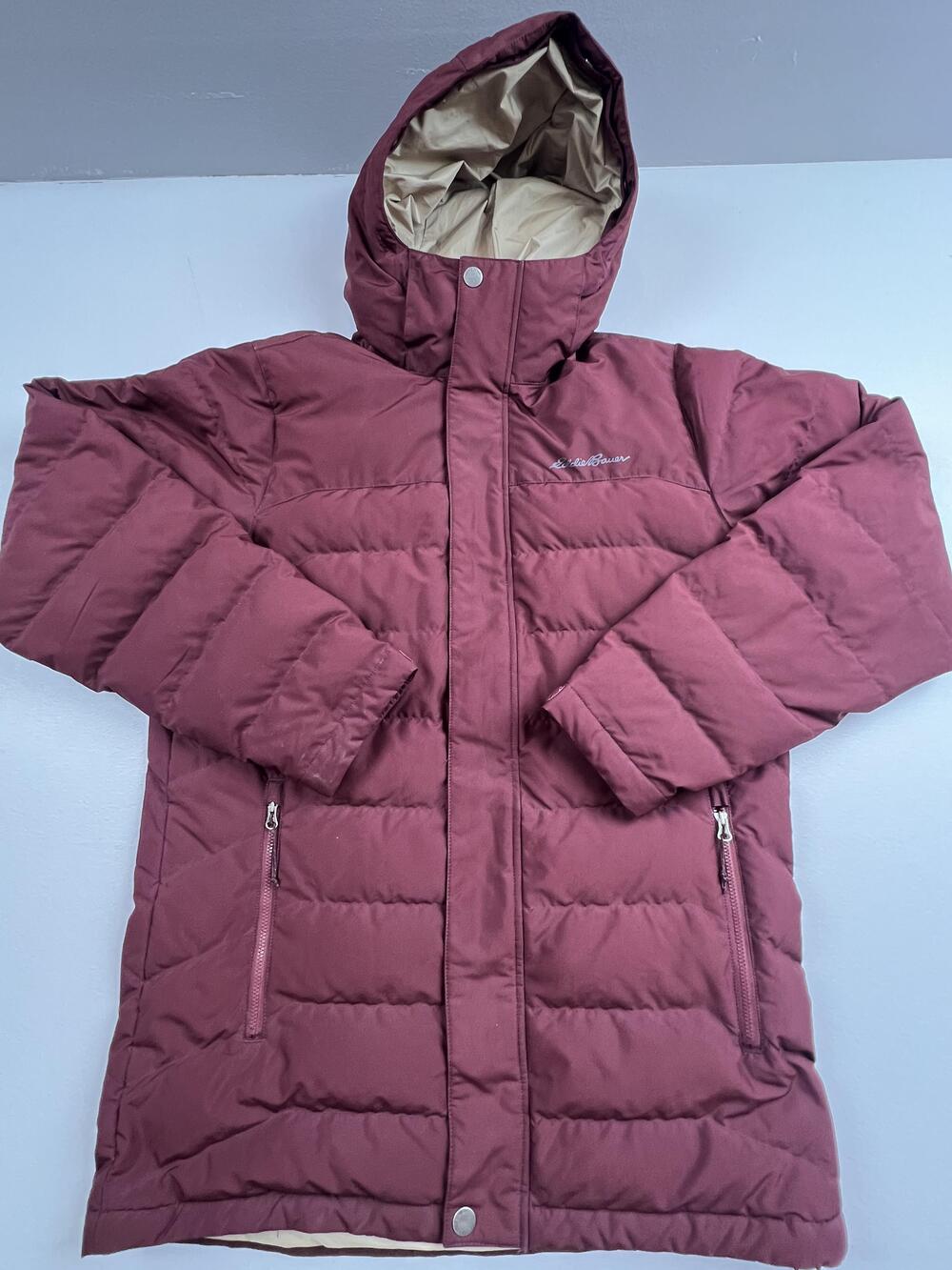 Eddie Bauer Coat Mens Medium Red Down Puffer Hooded Parka Full Zip Winter